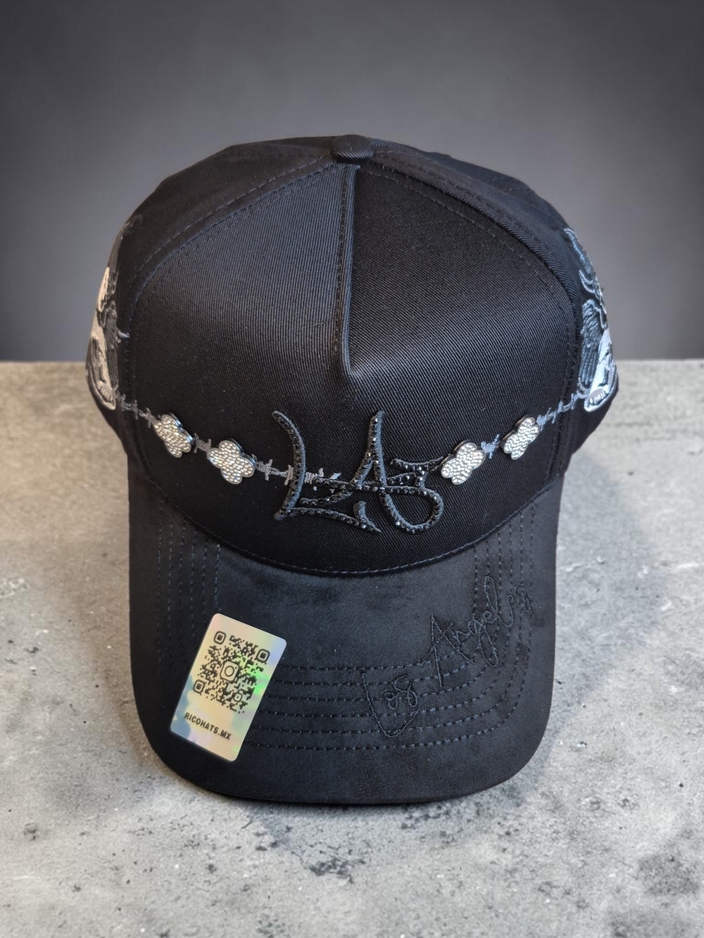 RicoHats Black Angel Embroidered Adjustable Baseball Cap Men Casual
